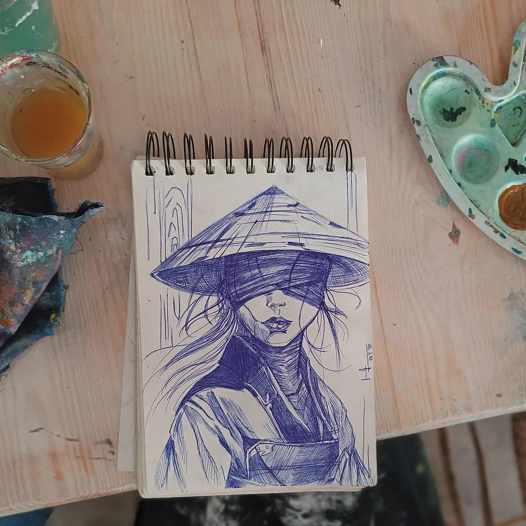 A pencil sketch in a studio notebook – drawing class, arts plastiques workshop